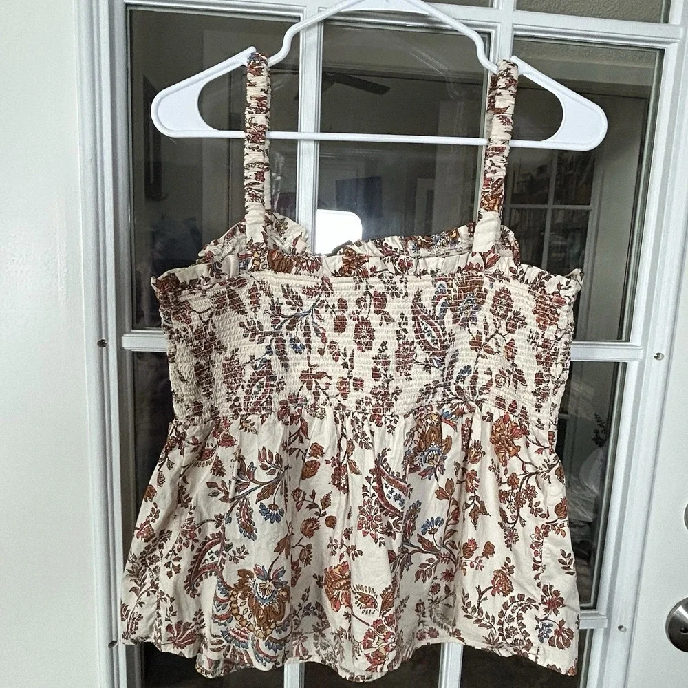 Old Navy Floral Smocked Bodice Peplum Tank Top Womens Large Earth Tones Boho - Picture 8 of 12